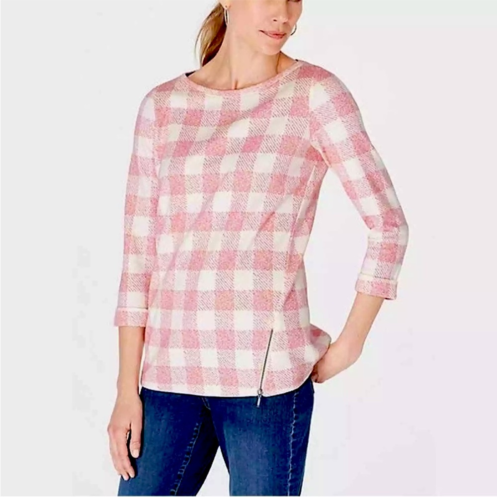 🆕 J Jill Buffalo Plaid Checkered Knit Top